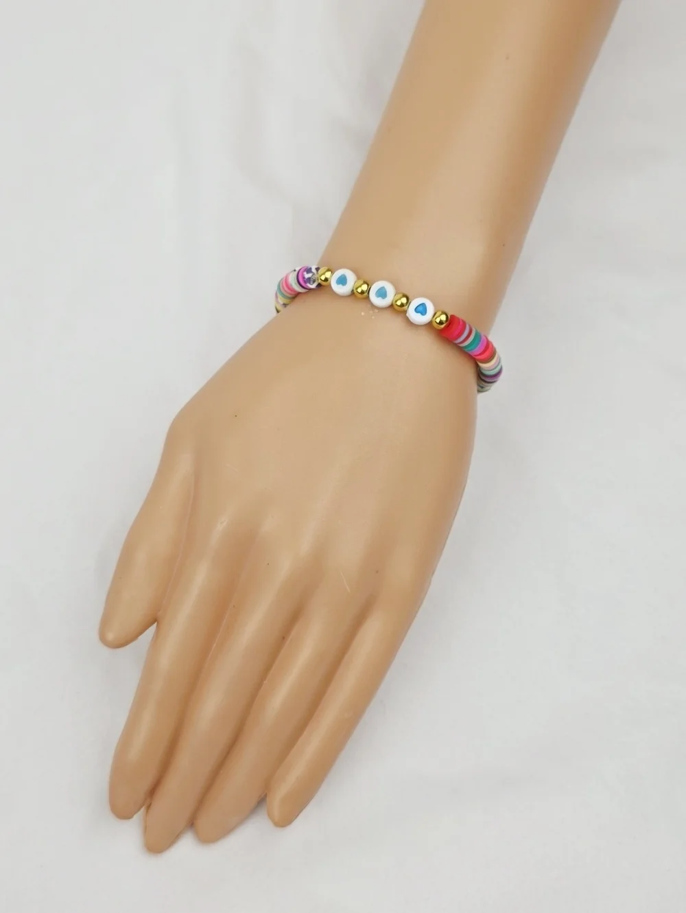Handmade Clay Bead Multi Color Heart  Bracelet
